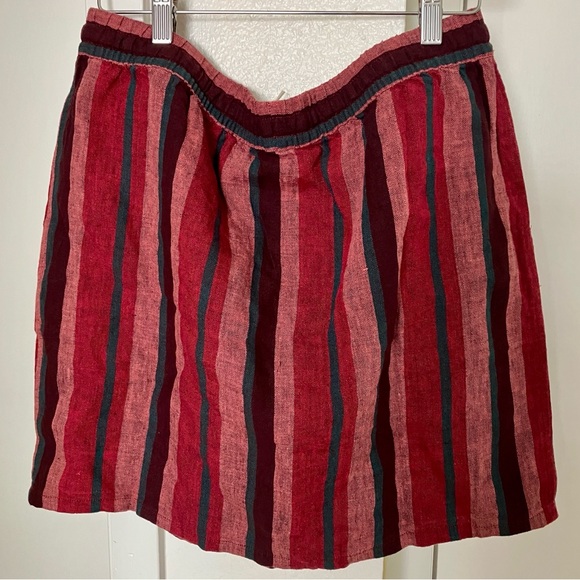 Garnet Hill linen skirt red stripes with pockets - Picture 7 of 7
